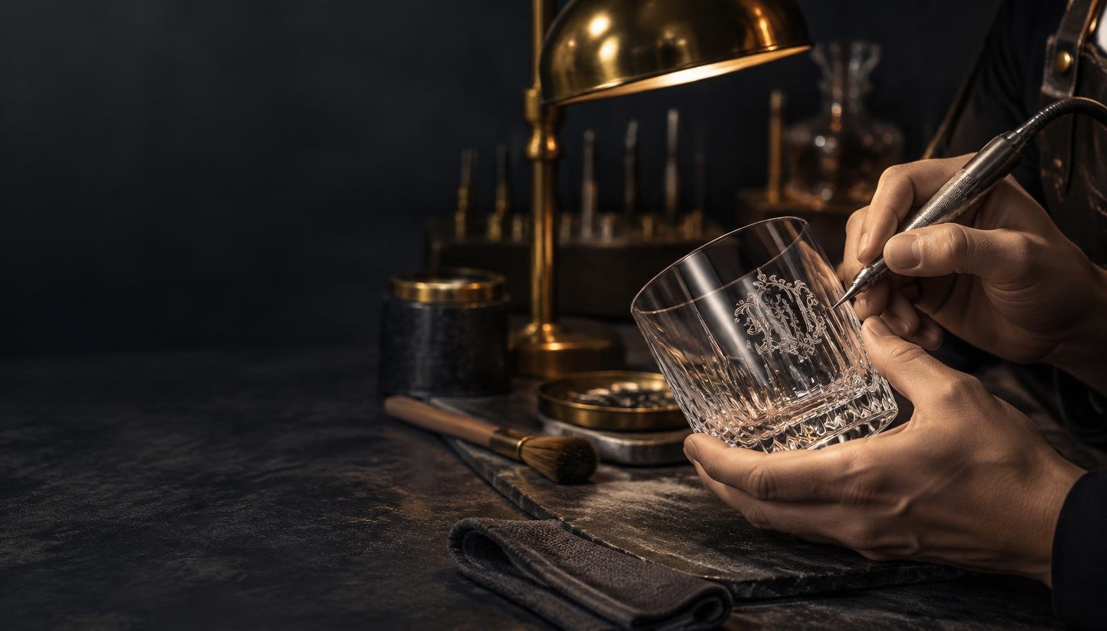 Personalized crystal barware in a refined studio