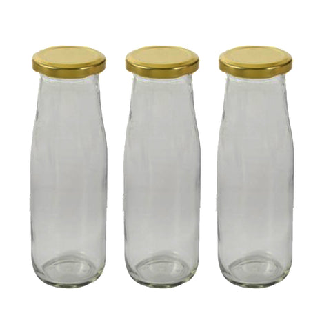 Glass Bottle for Milk Water and Juice with Air Tight Metal Cap (10pcs)
