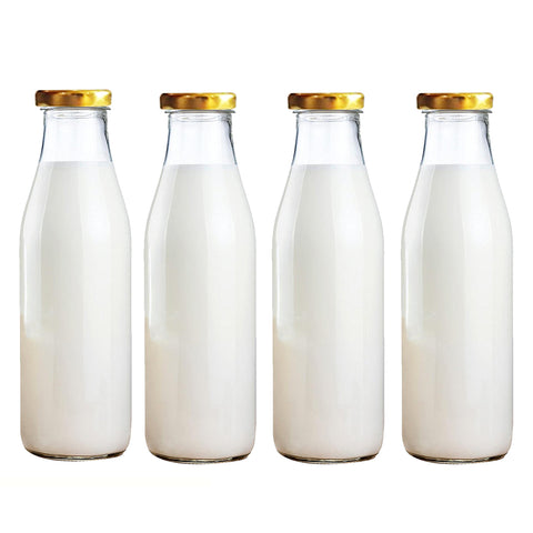 Glass Bottle For Milk Water And Juice With Air Tight Metal Cap (10 pcs)