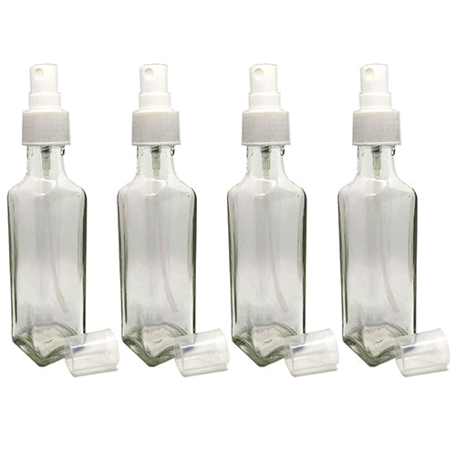 Glass refillable and transparent Square Bottle with Spray Pump (10 pcs)