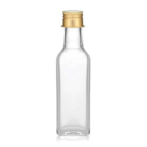 Premium Square Shape Glass Bottle with Golden Metal Lid (10 pcs)