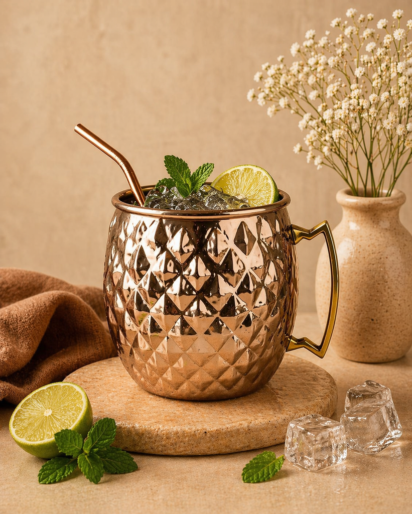 Diamond Embossed Mule - Pure Copper Mug