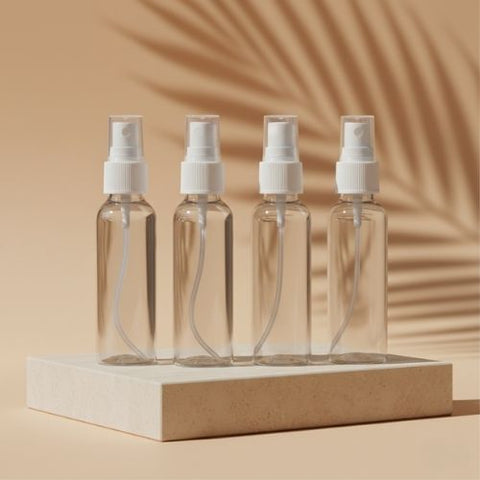 Pet refillable and transparent Round Bottle with Spray Pump (10 pcs)