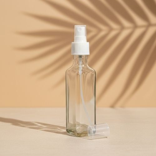 Glass refillable and transparent Square Bottle with Spray Pump (10 pcs)