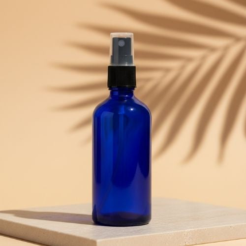 Blue Color Glass Refillable Round Bottle With Mist Spray Pump (10 pcs)