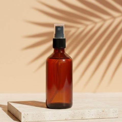 Amber Glass Refillable Round Bottle With Mist Spray Pump (100ml)