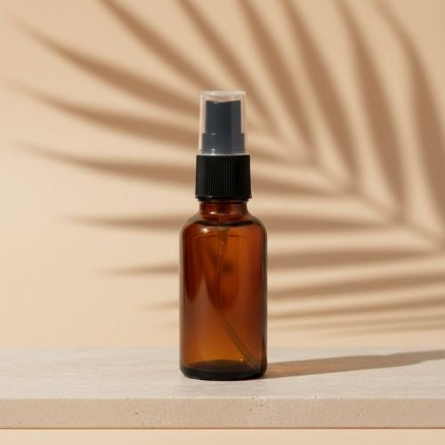Amber Glass refillable Round Bottle with Mist Spray Pump (10 pcs)