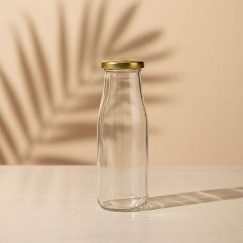Glass Bottle for Milk Water and Juice with Air Tight Metal Cap (10pcs)