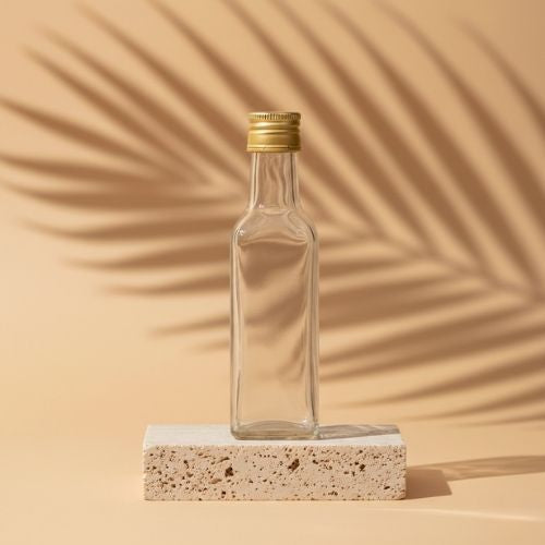 Premium Square Shape Glass Bottle with Golden Metal Lid (60 ml, 10 pcs)