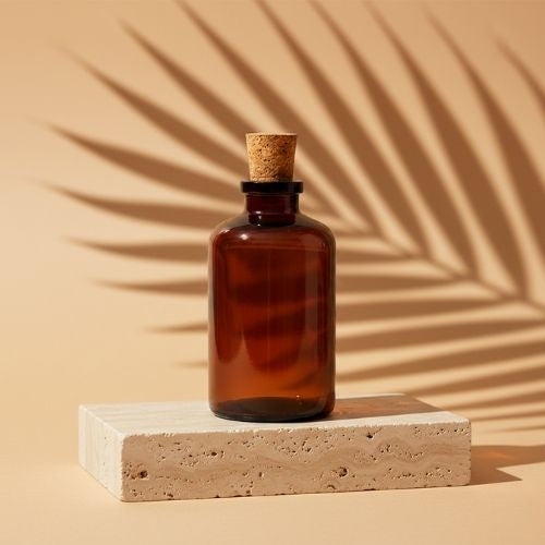 Amber Round Glass Bottle with Wooden Classic Cork Lid (50 ml, 10 pcs)