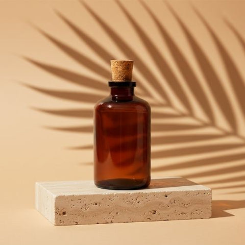 Amber Round Glass Bottle with Wooden Classic Cork Lid (50 ml, 10 pcs)