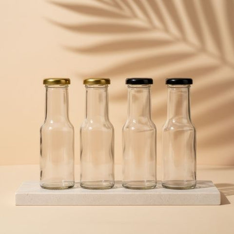 Glass Bottle for Milk Water and Juice with Air Tight Metal Cap (10 pcs)