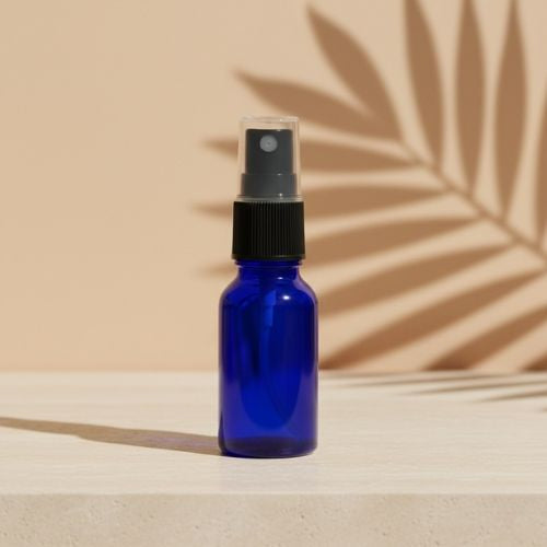 Blue Glass Refillable Round Bottle with Mist Spray Pump (10 pcs)