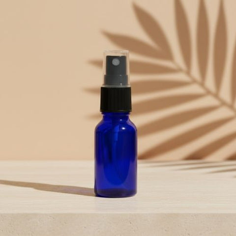 Blue Glass Refillable Round Bottle with Mist Spray Pump (10 pcs)