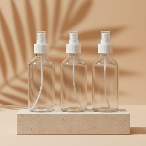 Clear Glass Refillable Round Bottle With Mist Spray Pump (10 pcs)