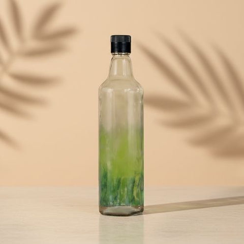 Round Shape Glass Bottle with with Pourer Cap Black (750ml)