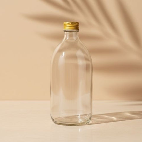 Premium Round Shape Med Glass Bottle With Metal Lid And Plastic Inner (500ml)