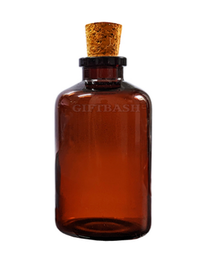 Amber Round Glass Bottle with Wooden Classic Cork Lid (10 pcs)
