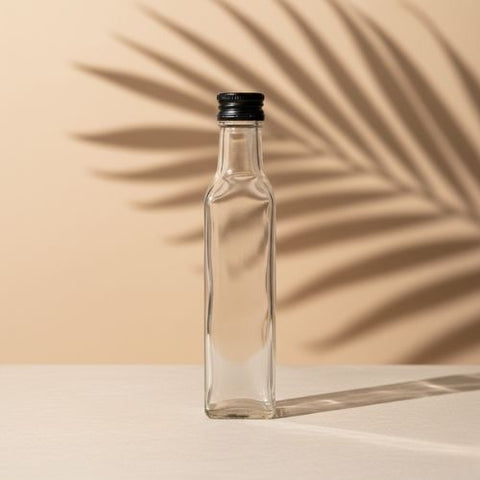 Premium Square Shape Glass Bottle with Metal Cap and Plastic Inner (250ml)