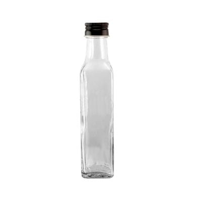 Premium Square Shape Glass Bottle with Metal Cap and Plastic Inner (250ml)