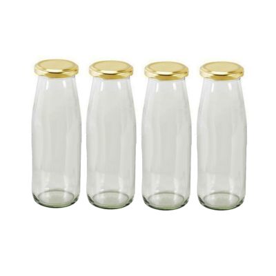 Glass Bottle For Milk Water And Juice With Air Tight Metal Cap (10pcs)
