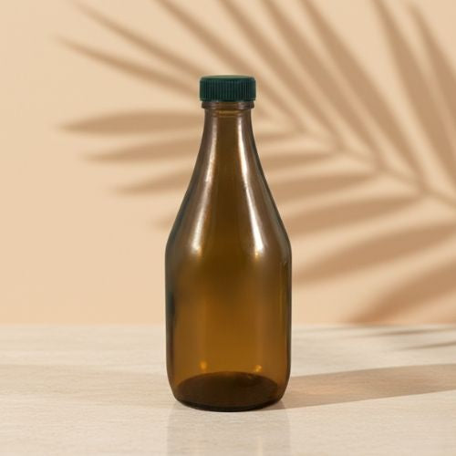 Amber Color Drop Shape Glass Bottle With Metal or Plastic Cap (10 pcs)