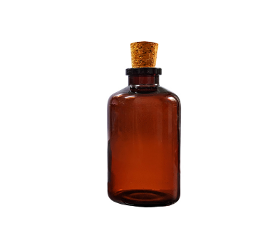 Amber Round Glass Bottle with Wooden Classic Cork Lid (10 pcs)