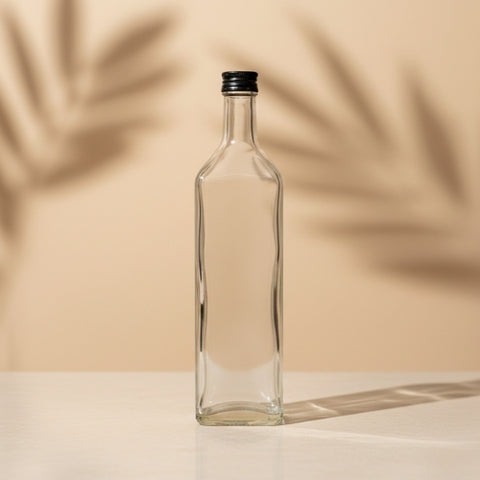 Square Shape Glass Bottle with Metal Cap and Plastic Inner (10 pcs)